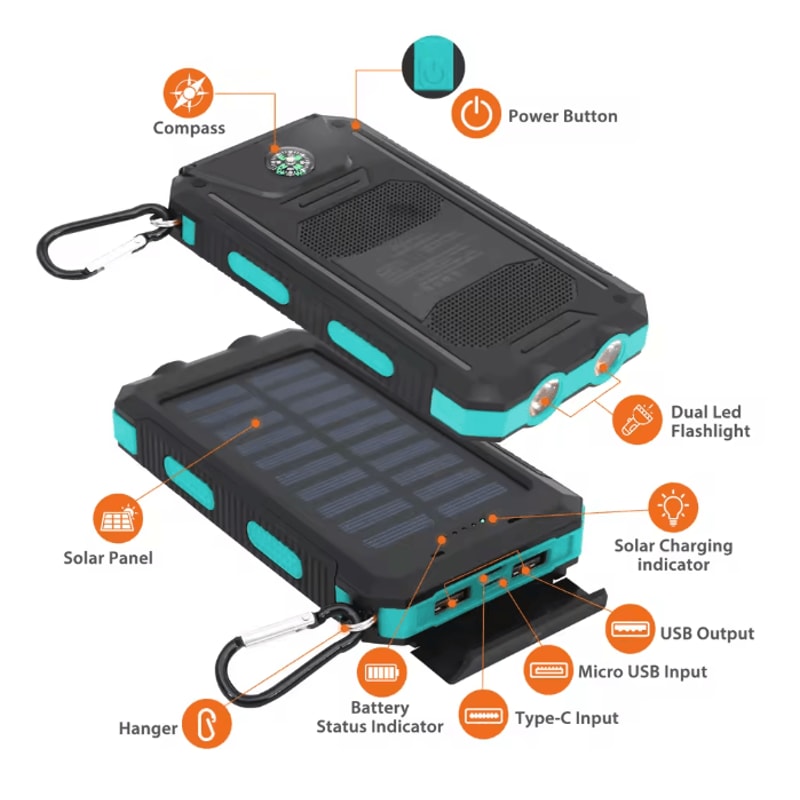 20000mAh Solar Power Bank Waterproof Portable Charger For Outdoor Use 1