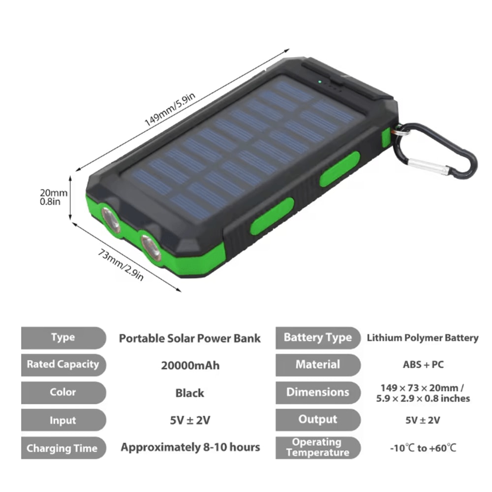20000mAh Solar Power Bank Waterproof Portable Charger For Outdoor Use 4