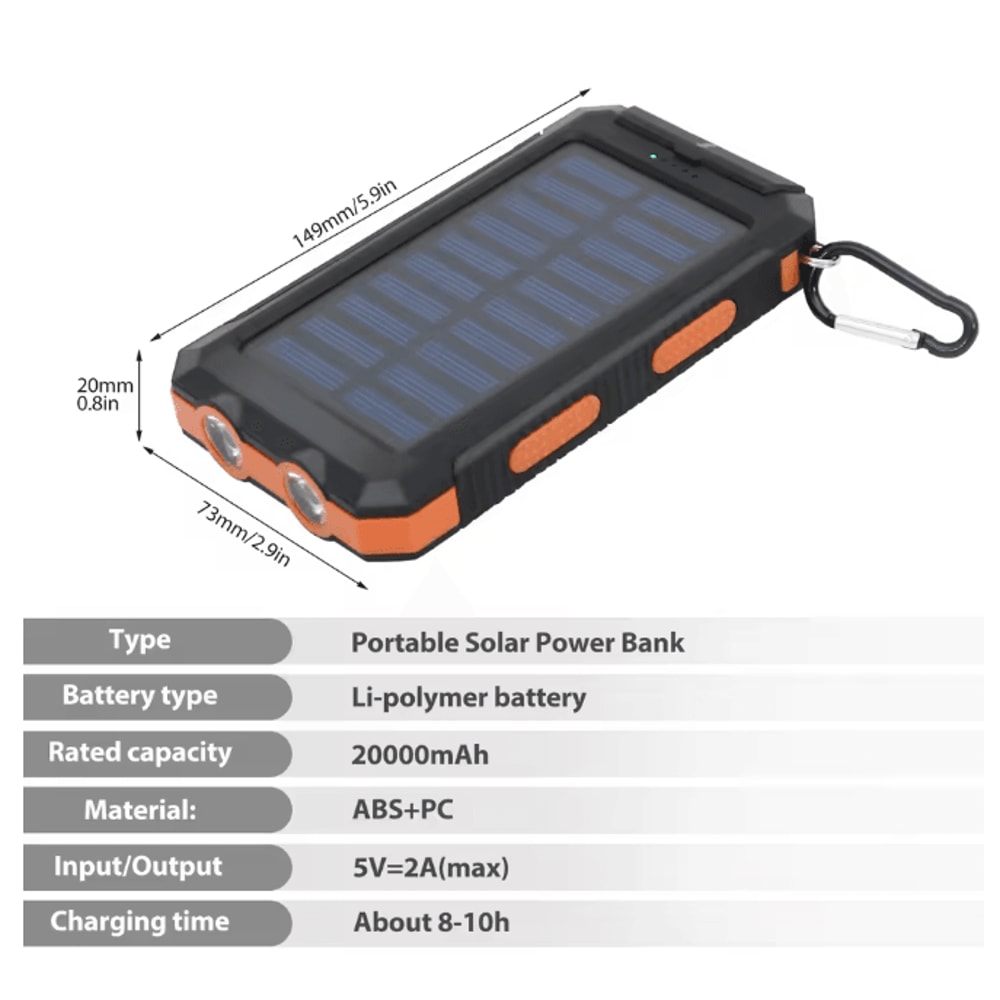 20000mAh Solar Power Bank Waterproof Portable Charger For Outdoor Use 7