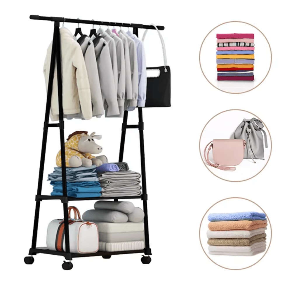 Rolling Clothes Rack With Shelves Stainless Steel Garment Organizer With Wheels 0