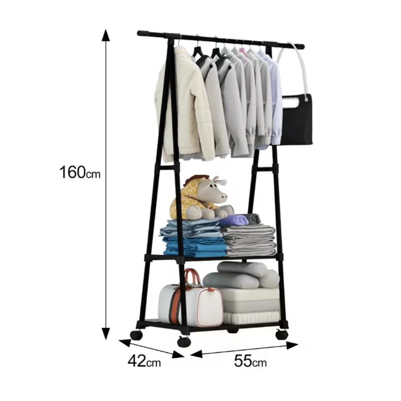 Rolling Clothes Rack With Shelves Stainless Steel Garment Organizer With Wheels 3