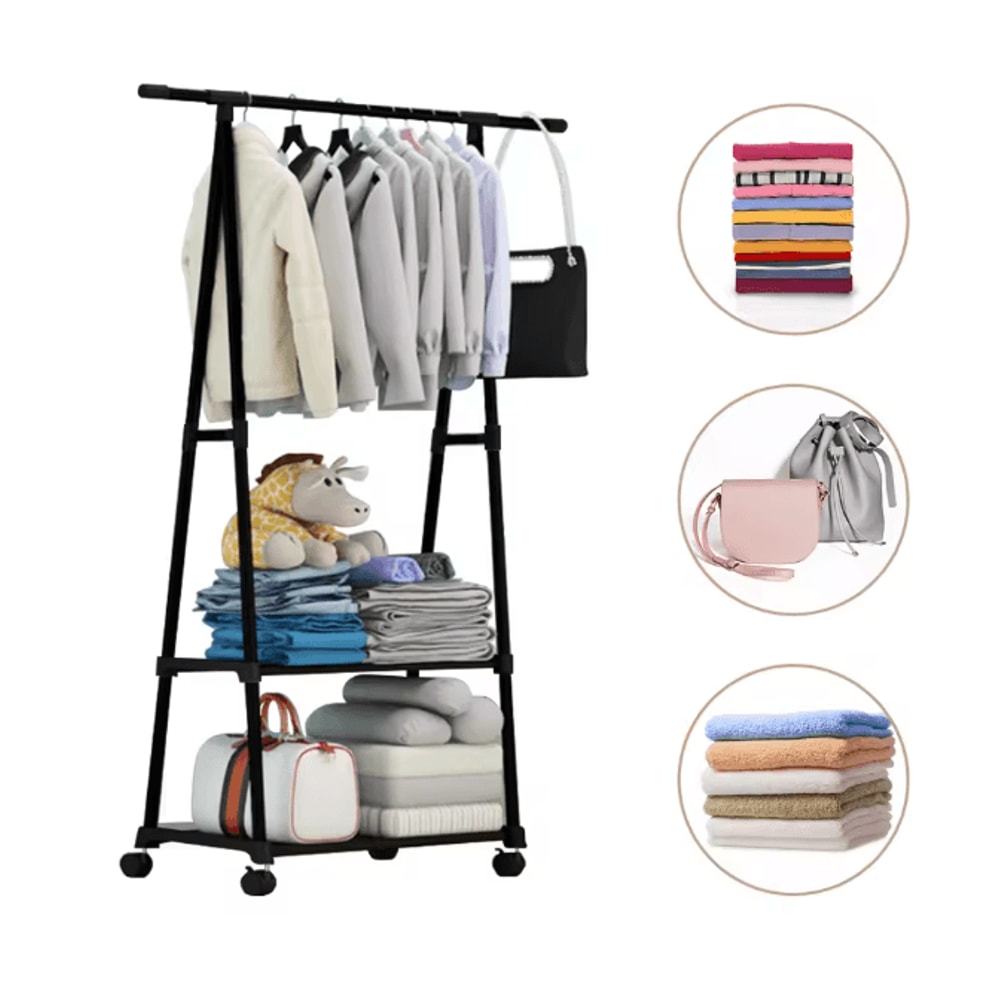 Rolling Clothes Rack With Shelves Stainless Steel Garment Organizer With Wheels 5