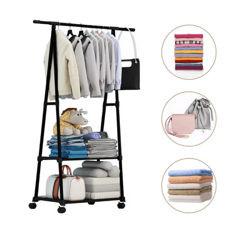 Rolling Clothes Rack With Shelves Stainless Steel Garment Organizer With Wheels 5