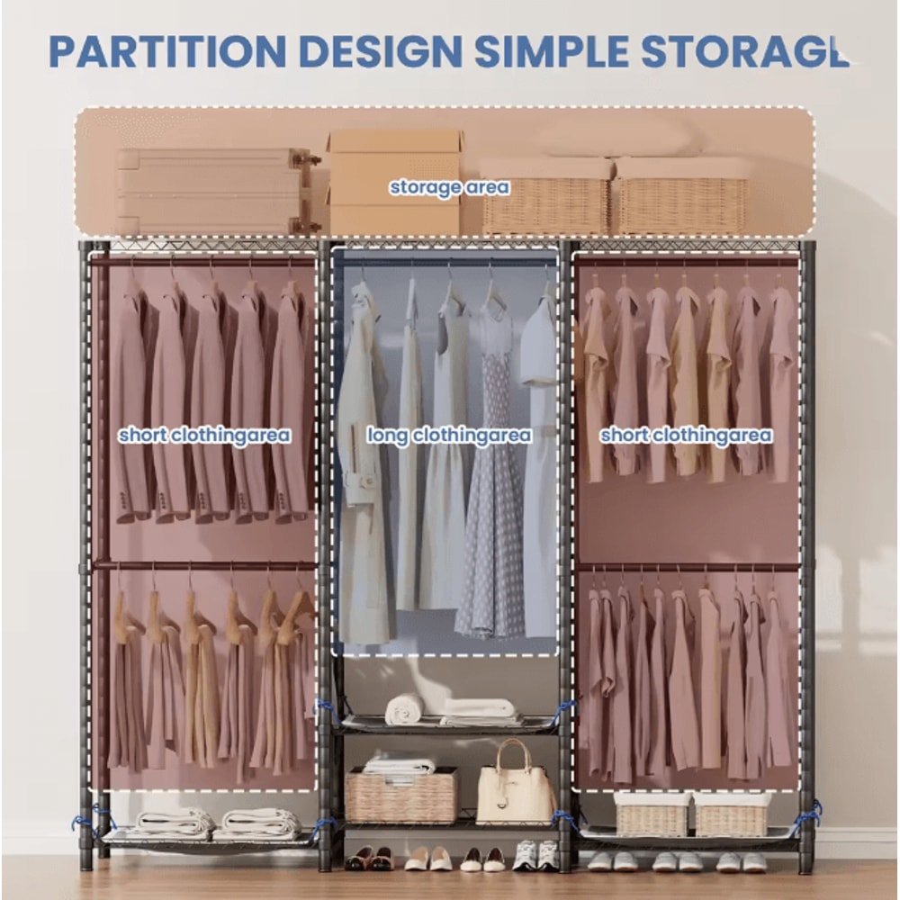 Heavy Duty Clothes Rack Storage Organizer Freestanding Wardrobe Hanging Rack 1