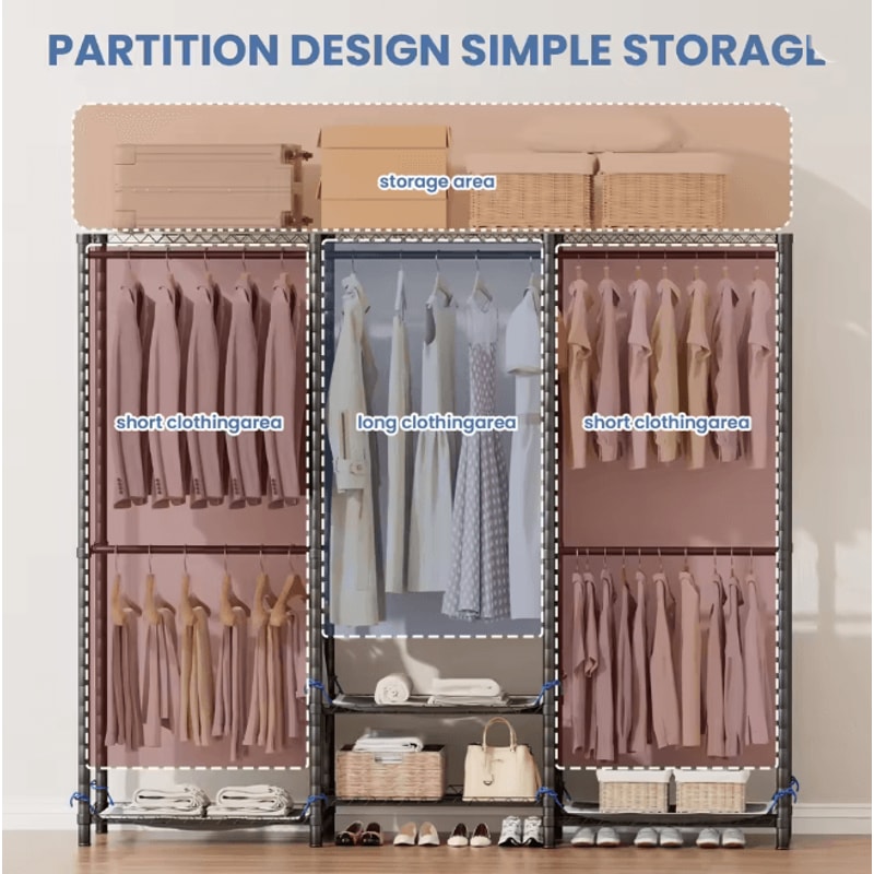 Heavy Duty Clothes Rack Storage Organizer Freestanding Wardrobe Hanging Rack 1
