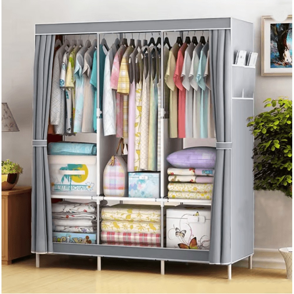 Portable Closet Wardrobe Organizer Storage Rack With Fabric Cover 0