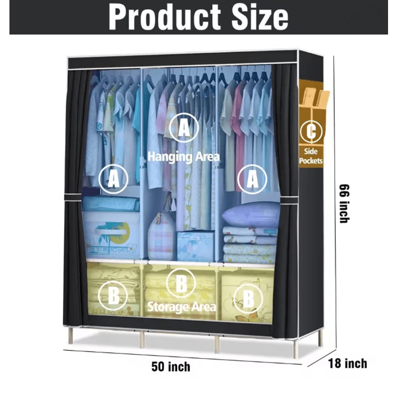 Portable Closet Wardrobe Organizer Storage Rack With Fabric Cover 4