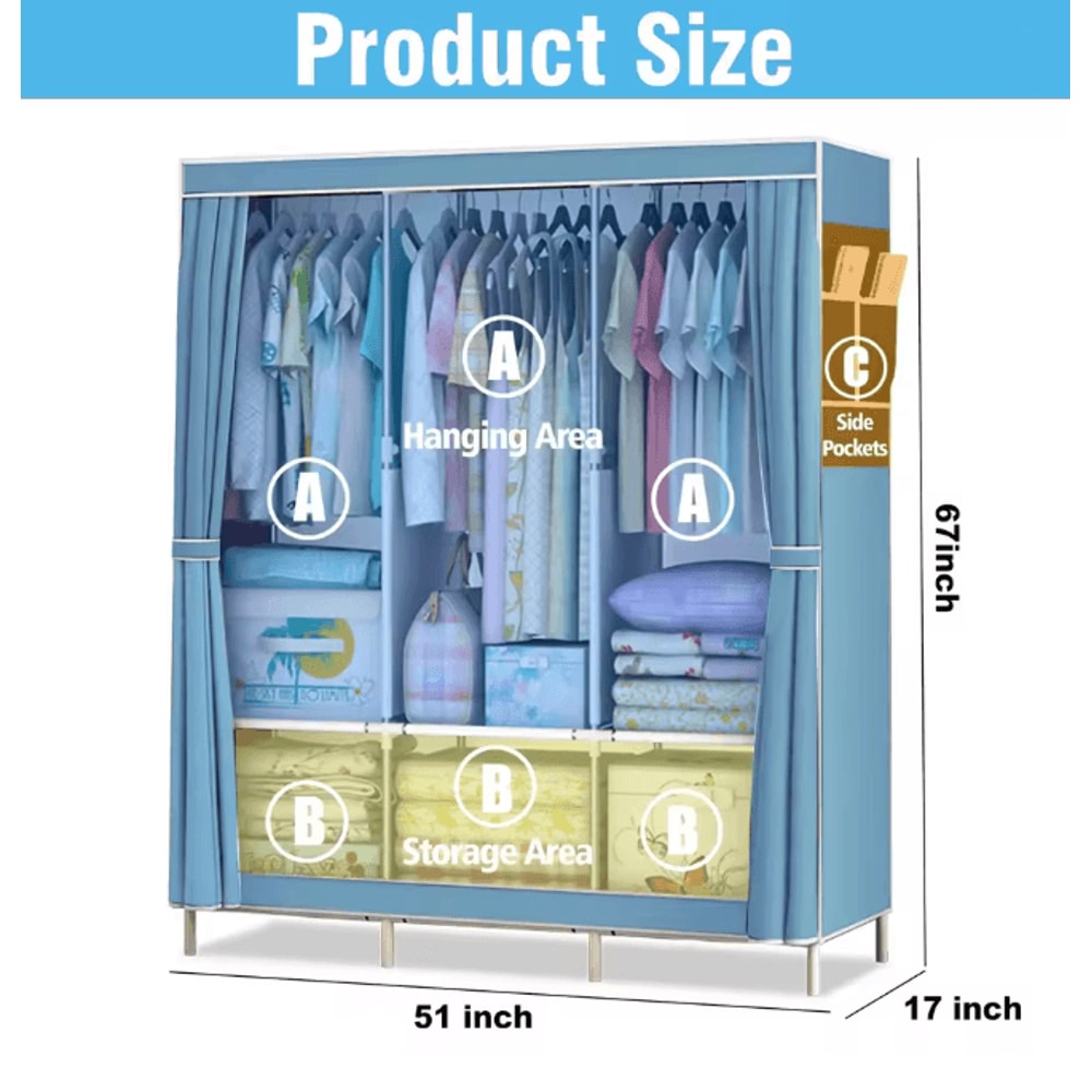 Portable Closet Wardrobe Organizer Storage Rack With Fabric Cover 6