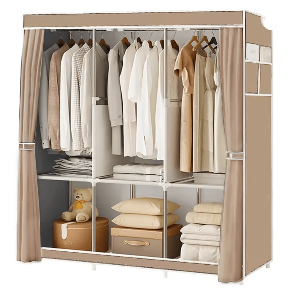 Portable Closet Wardrobe Organizer Storage Rack With Fabric Cover 8