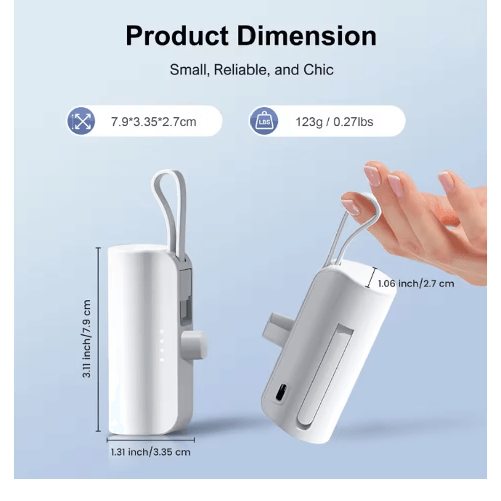 Mini Power Bank Portable USB C Phone Charger Compact Capsule Battery Pack 2