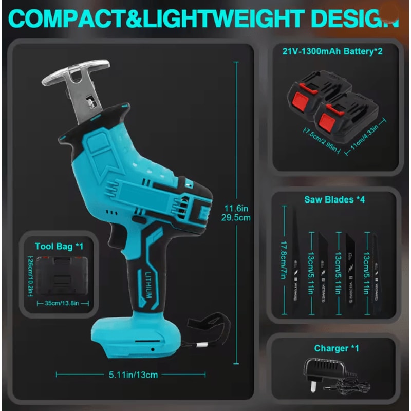 Cordless Reciprocating Saw 21V High Speed Power Cutter With Dual Batteries 1