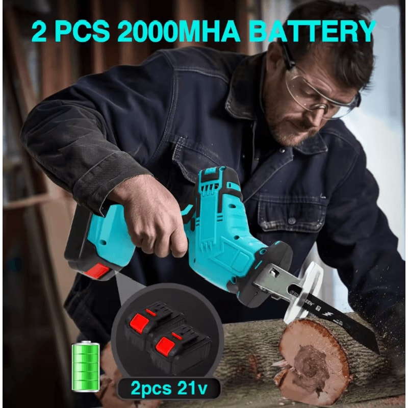 Cordless Reciprocating Saw 21V High Speed Power Cutter With Dual Batteries 3