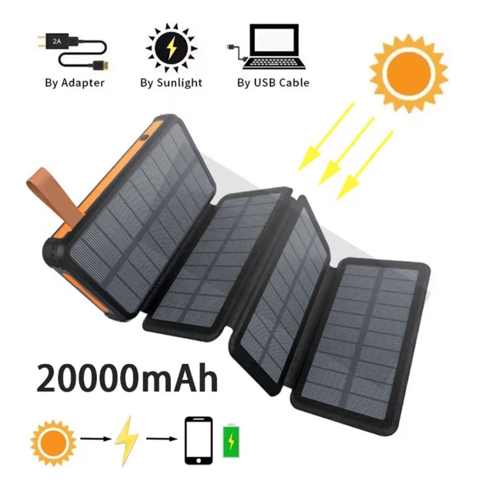 20000mAh Solar Power Bank High Capacity Portable Charger With Dual USB And LED Light 0