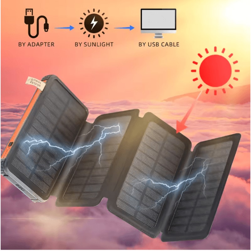 20000mAh Solar Power Bank High Capacity Portable Charger With Dual USB And LED Light 1