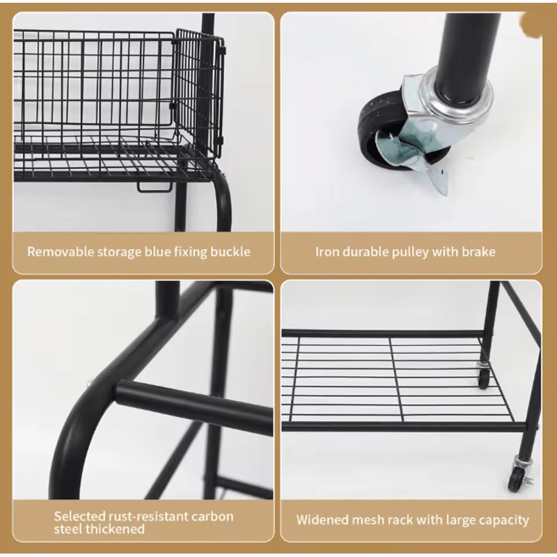 Rolling Metal Garment Rack With Basket Shelf Foldable Clothes And Shoe Organizer 1