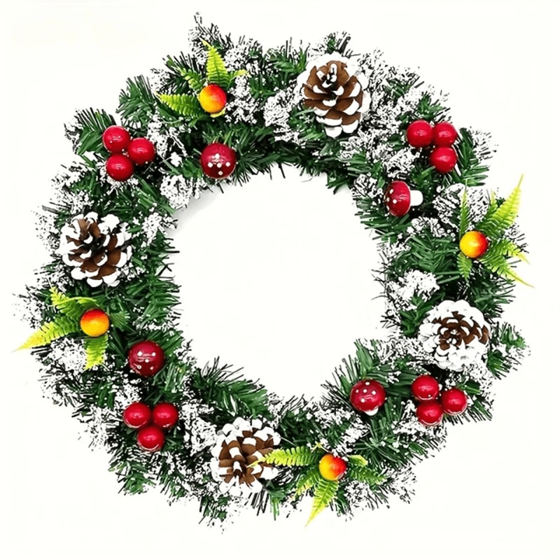 Classic Christmas Wreath With Red Berries And Mushrooms 1