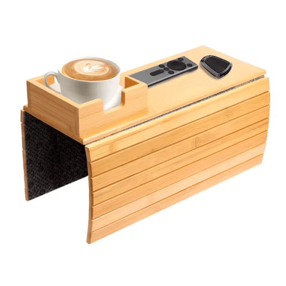 BambooGrip Couch Cup Holder Sofa Armrest Tray Anti Slip Foldable Organizer 11