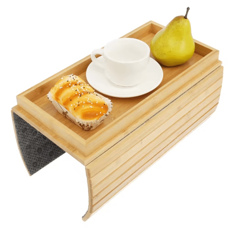 BambooGrip Couch Cup Holder Sofa Armrest Tray Anti Slip Foldable Organizer 7