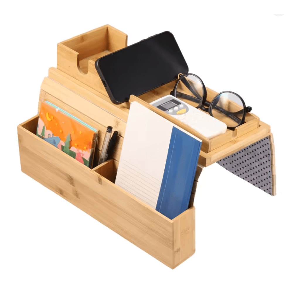 BambooGrip Couch Cup Holder Sofa Armrest Tray Anti Slip Foldable Organizer 8