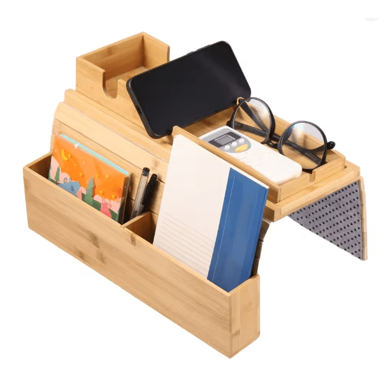 BambooGrip Couch Cup Holder Sofa Armrest Tray Anti Slip Foldable Organizer 8