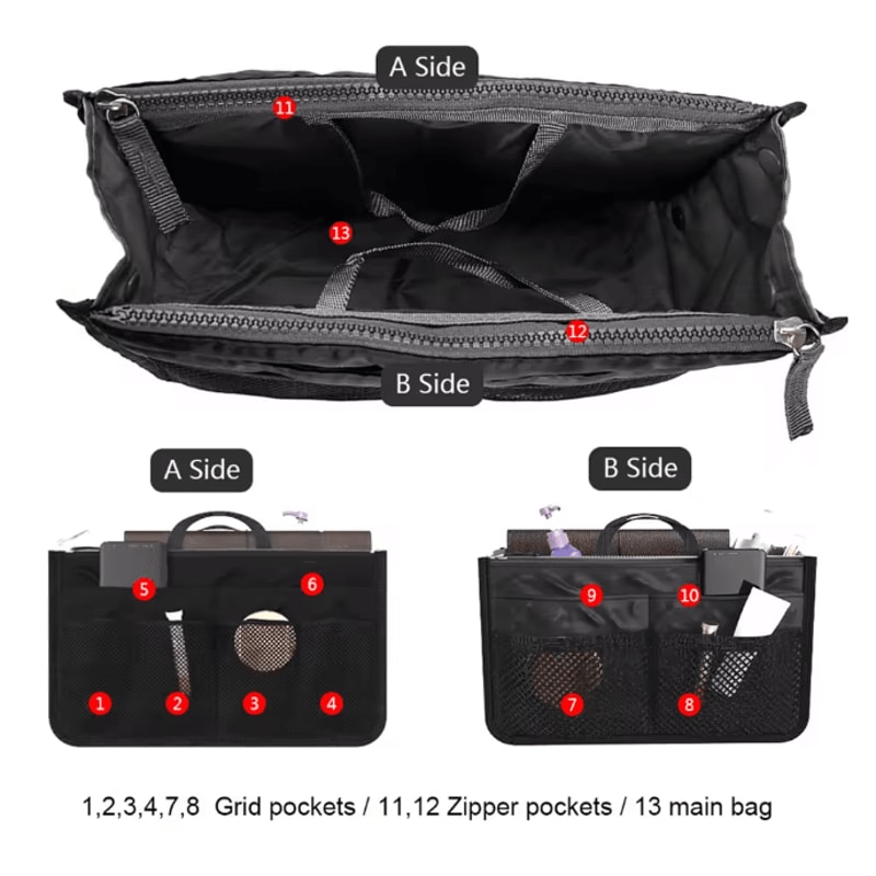 OrganizeEase Handbag Insert Organizer Nylon Purse Liner Travel Tote 1