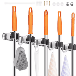 steelhold wall mounted mop and broom organizer stainless steel holder