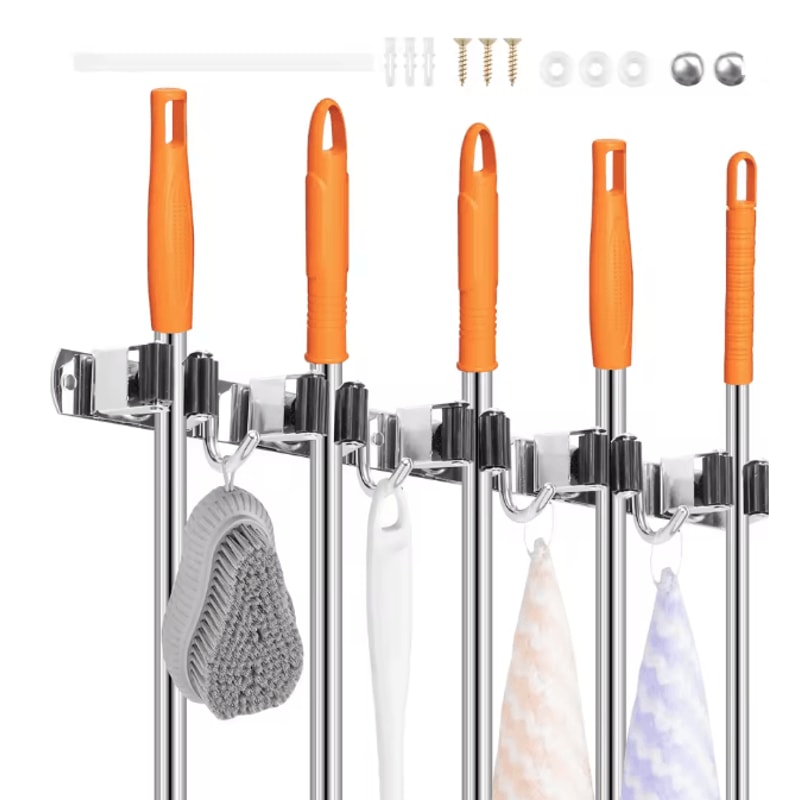 SteelHold Wall Mounted Mop And Broom Organizer Stainless Steel Holder 0