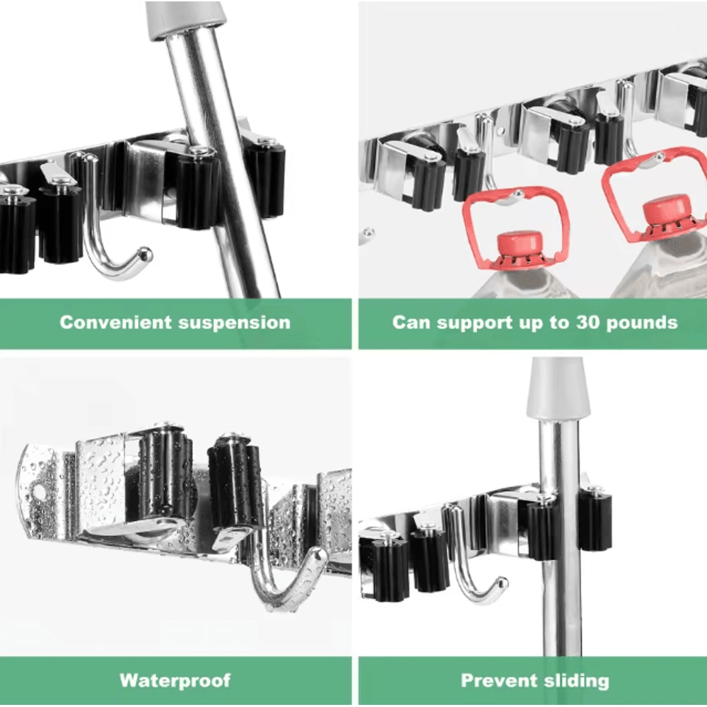 SteelHold Wall Mounted Mop And Broom Organizer Stainless Steel Holder 1