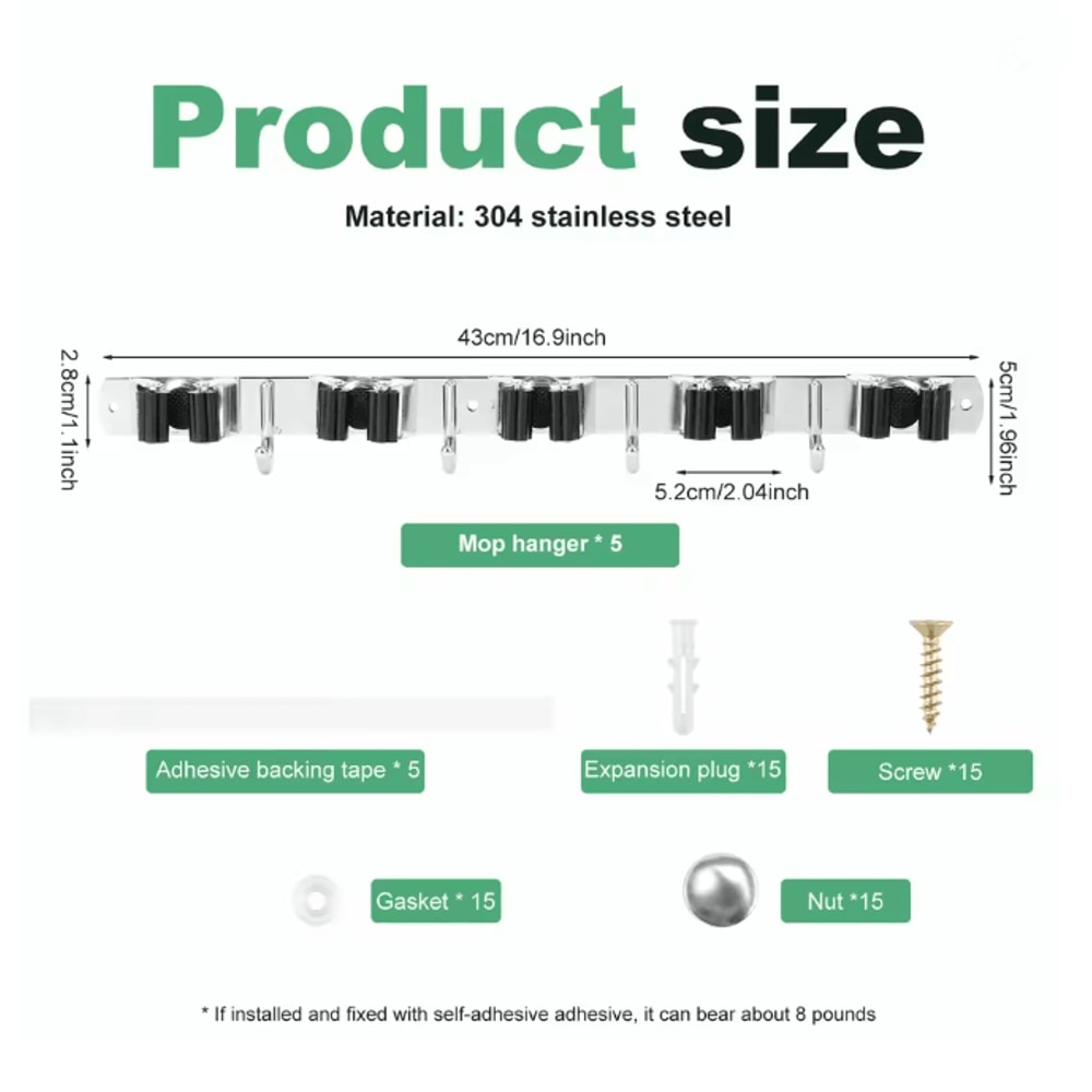 SteelHold Wall Mounted Mop And Broom Organizer Stainless Steel Holder 7