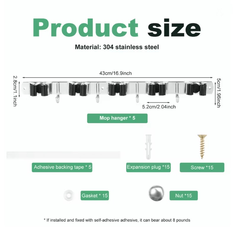 SteelHold Wall Mounted Mop And Broom Organizer Stainless Steel Holder 7