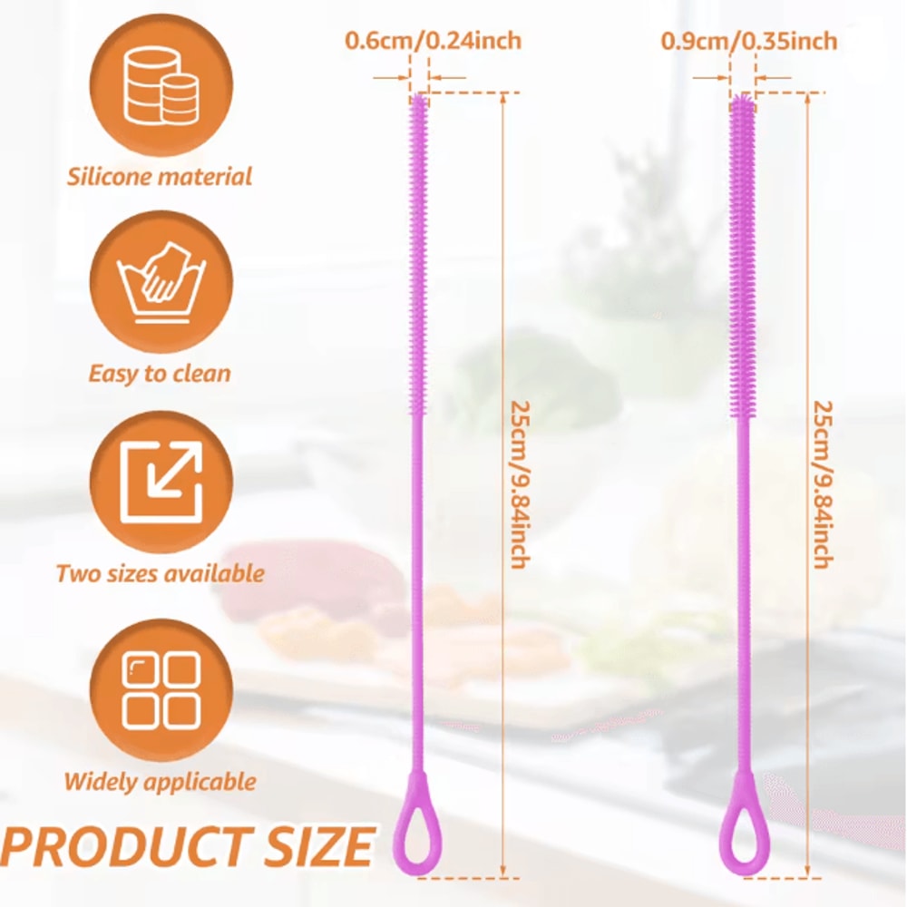 CleanSip Silicone Straw Cleaning Brushes Long Handle Deep Cleaning Set 4