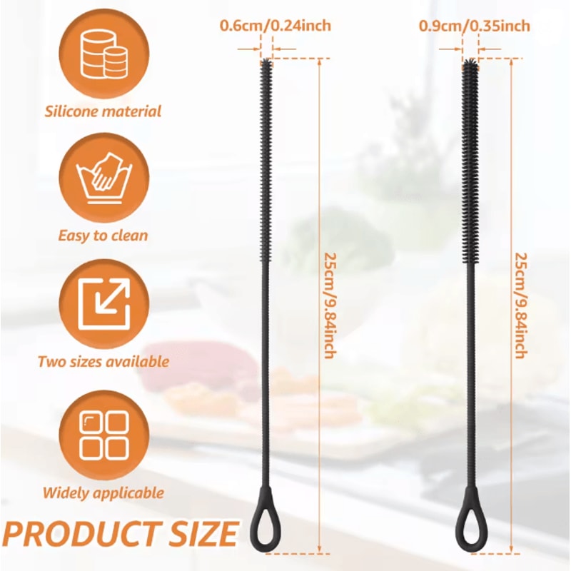CleanSip Silicone Straw Cleaning Brushes Long Handle Deep Cleaning Set 6