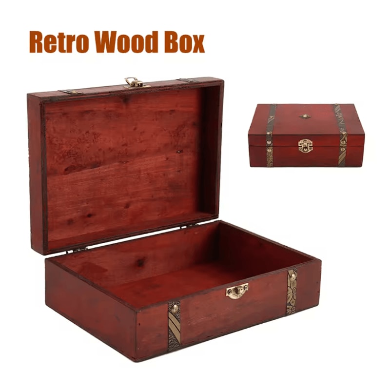 HeritageWood Vintage Treasure Chest Wooden Keepsake Storage Box 0