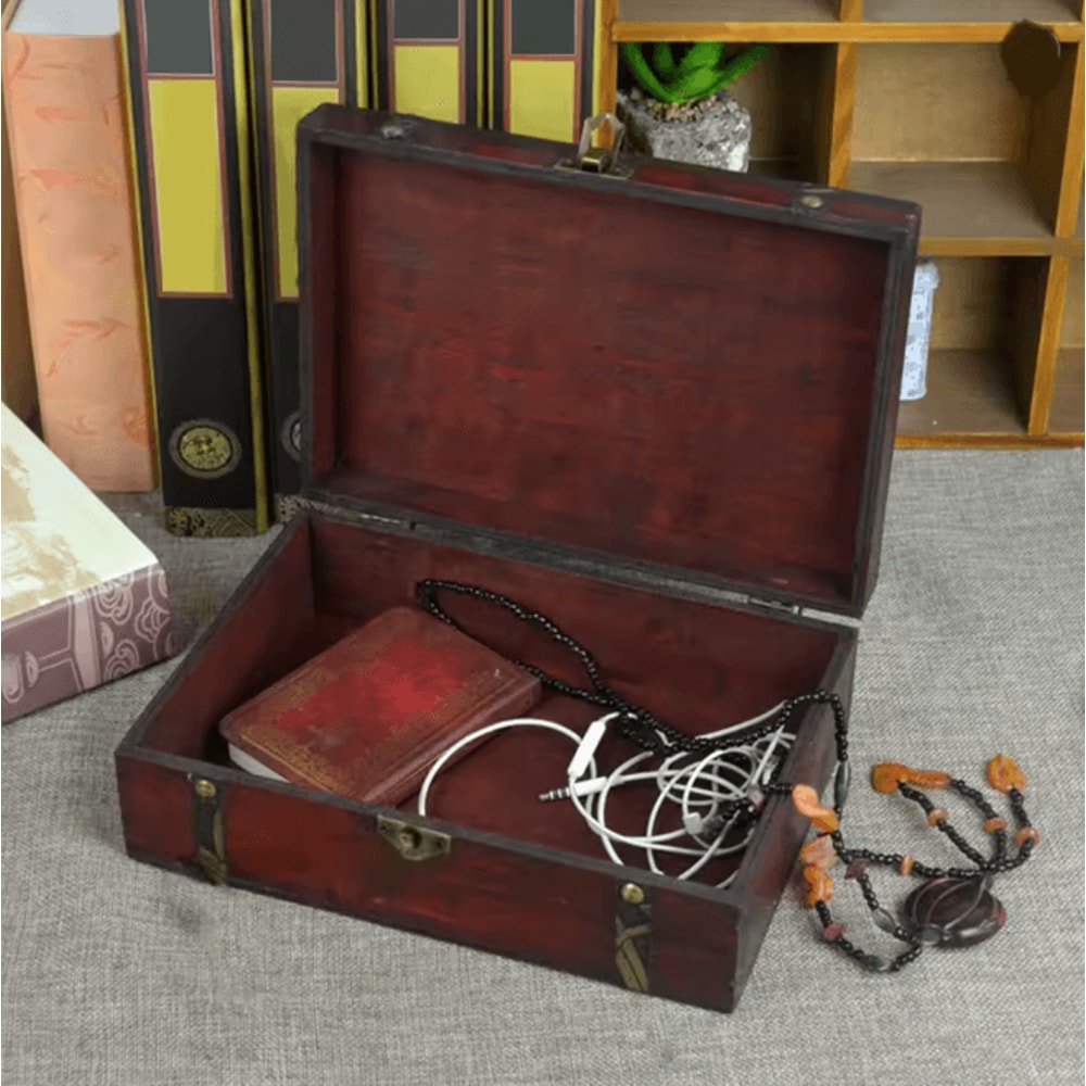 HeritageWood Vintage Treasure Chest Wooden Keepsake Storage Box 3
