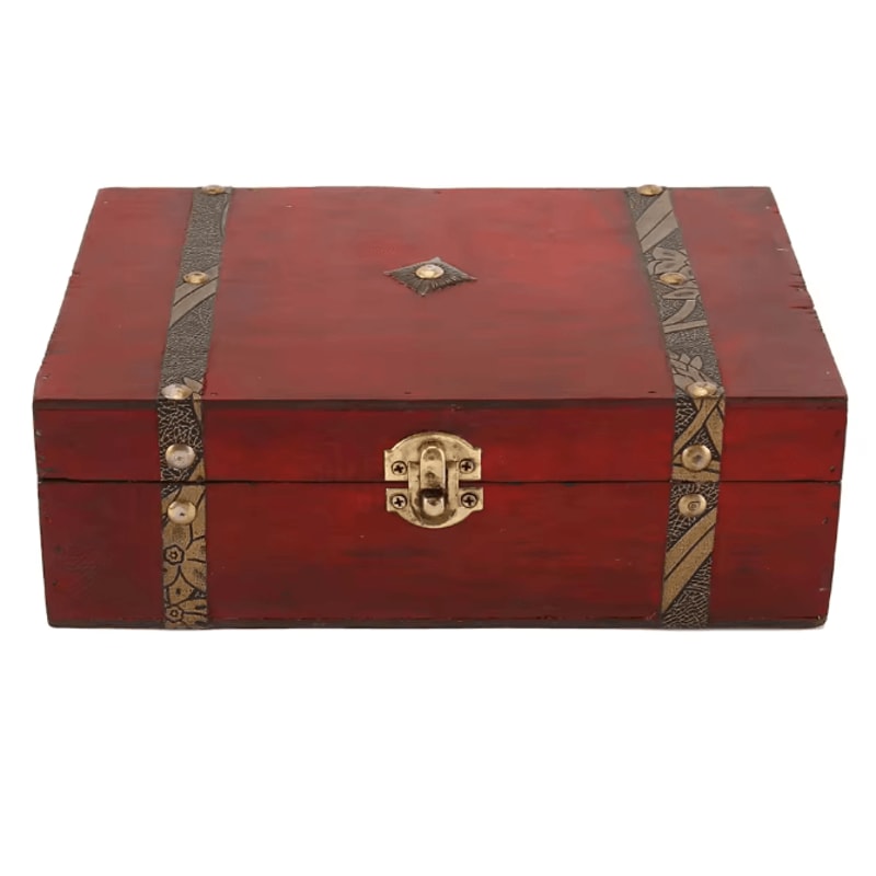 HeritageWood Vintage Treasure Chest Wooden Keepsake Storage Box 5