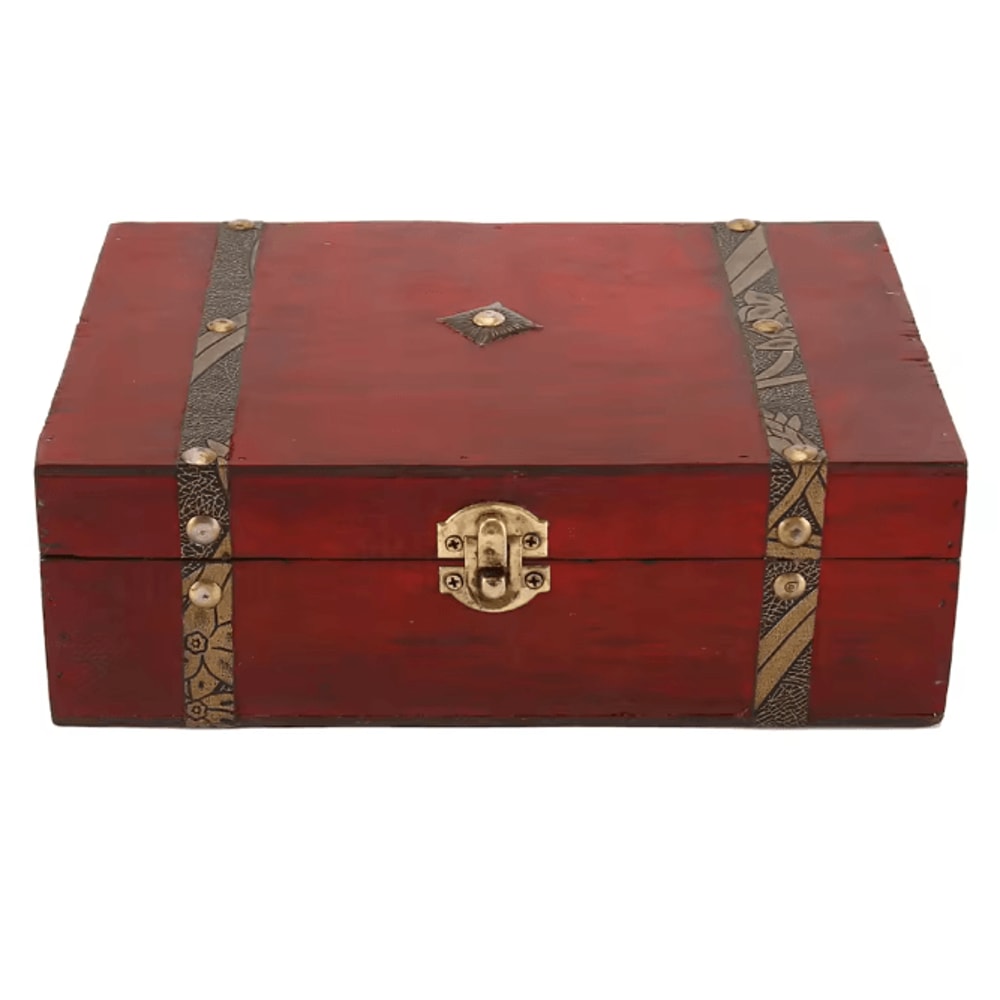 HeritageWood Vintage Treasure Chest Wooden Keepsake Storage Box 6