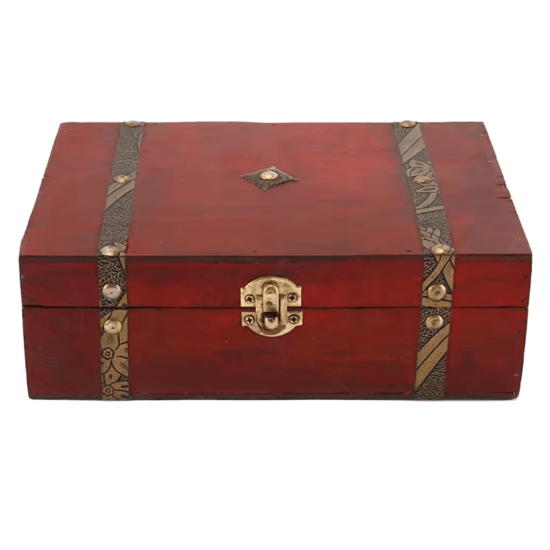 HeritageWood Vintage Treasure Chest Wooden Keepsake Storage Box 6