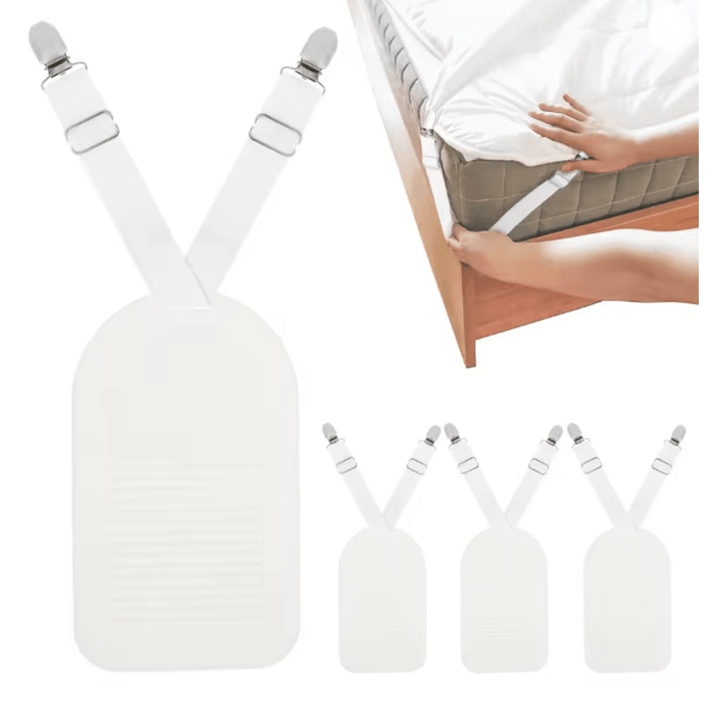 SecureFit Adjustable Bed Sheet Holders Straps With Clips 4 Piece Set 0