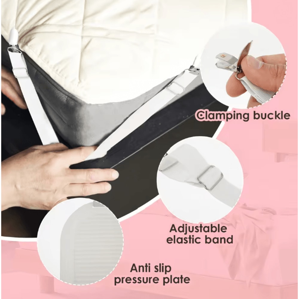 SecureFit Adjustable Bed Sheet Holders Straps With Clips 4 Piece Set 1