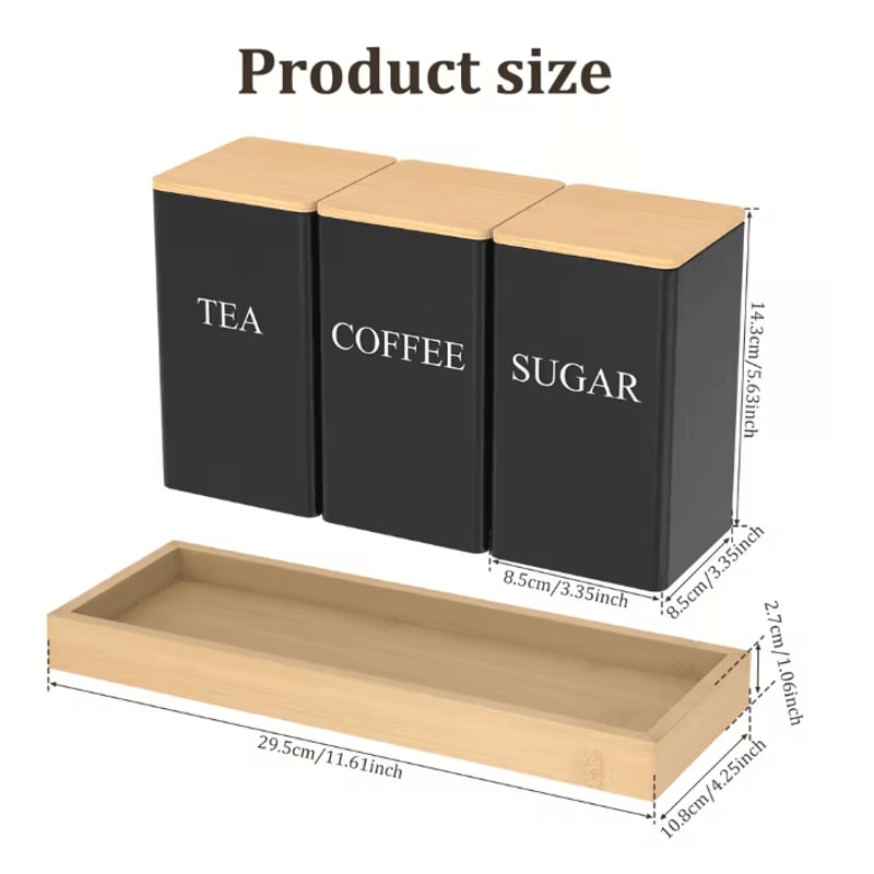 FreshSeal Coffee Storage Canisters Bamboo Lid Metal Kitchen Jar Set 9