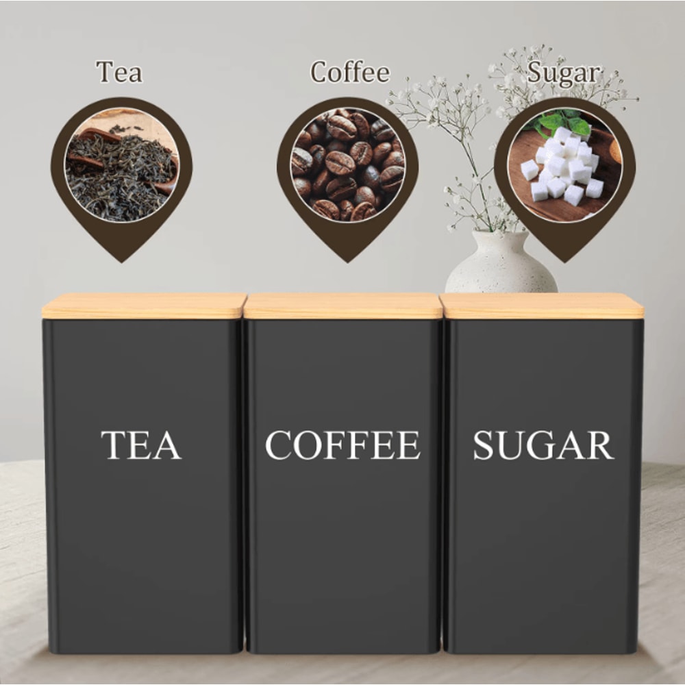 FreshSeal Coffee Storage Canisters Bamboo Lid Metal Kitchen Jar Set 1