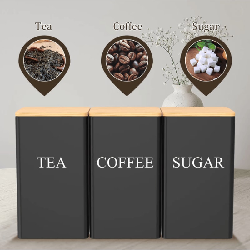 FreshSeal Coffee Storage Canisters Bamboo Lid Metal Kitchen Jar Set 1