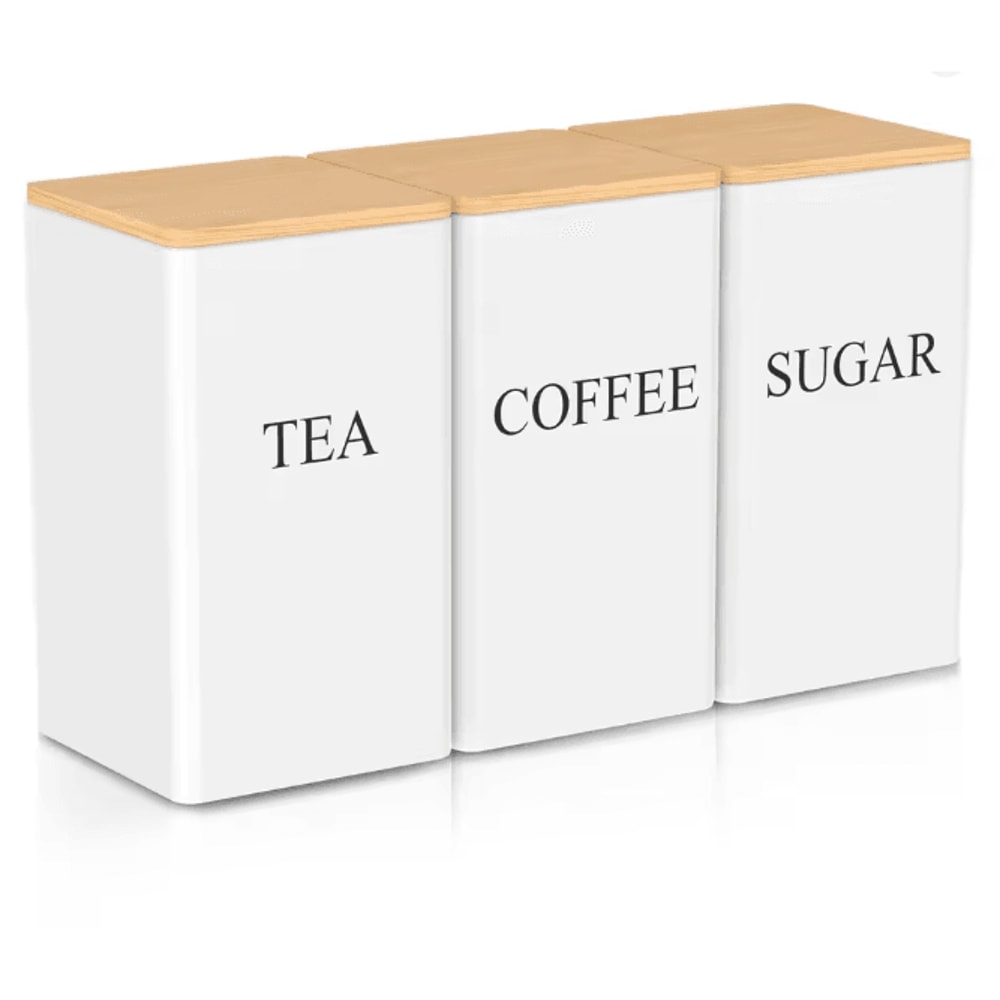 FreshSeal Coffee Storage Canisters Bamboo Lid Metal Kitchen Jar Set 4