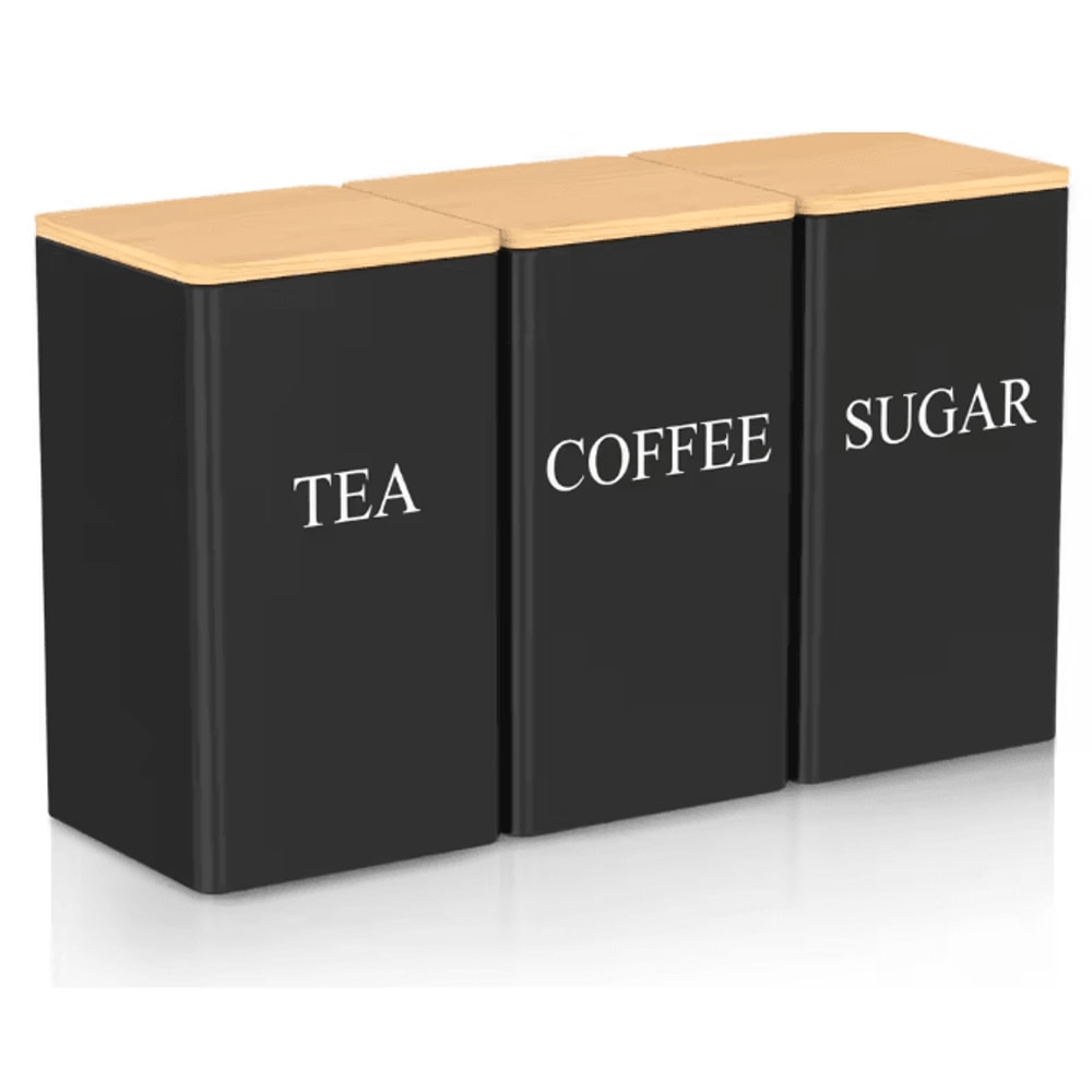 FreshSeal Coffee Storage Canisters Bamboo Lid Metal Kitchen Jar Set 5