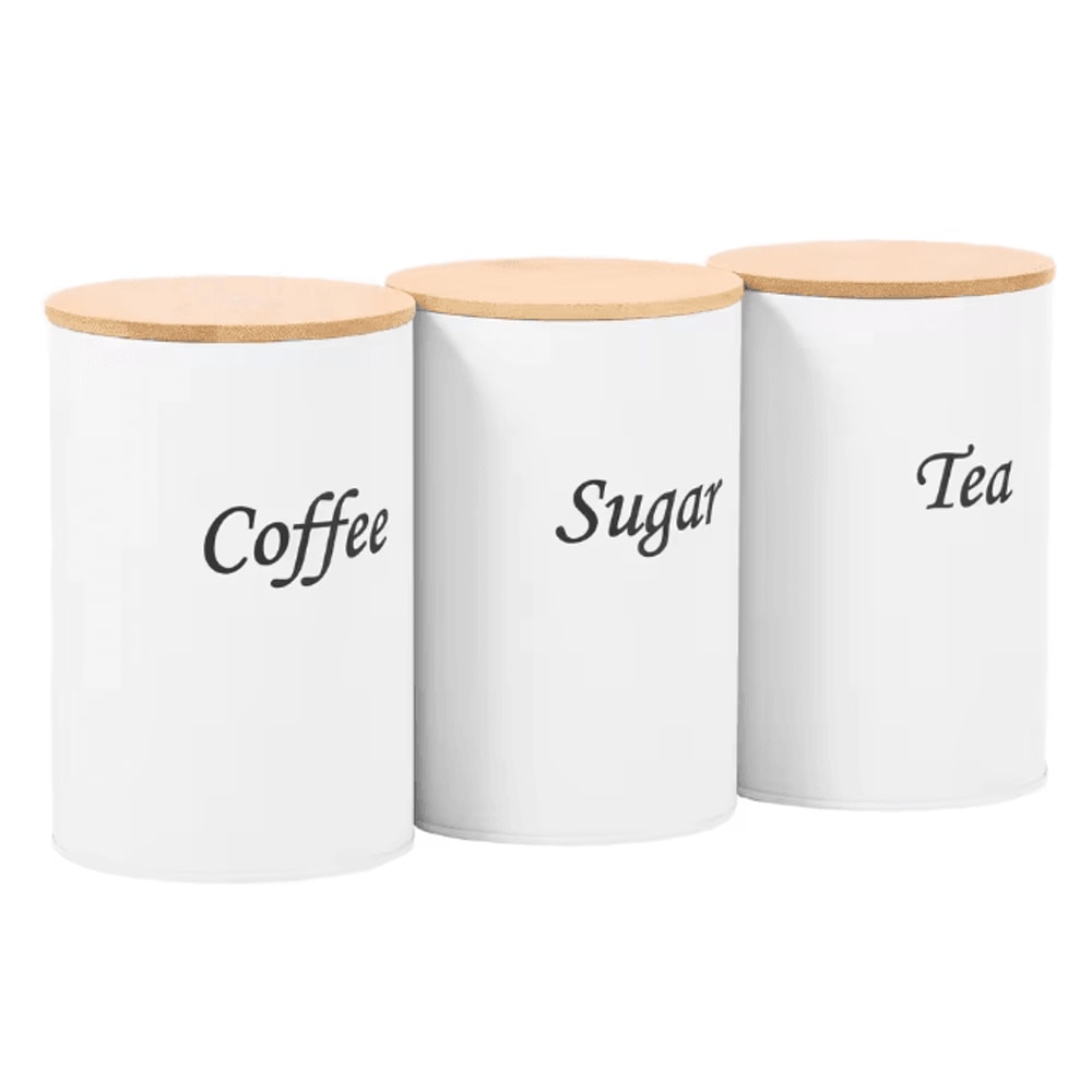 FreshSeal Coffee Storage Canisters Bamboo Lid Metal Kitchen Jar Set 6