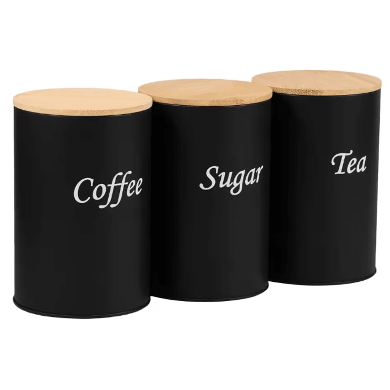 FreshSeal Coffee Storage Canisters Bamboo Lid Metal Kitchen Jar Set 7