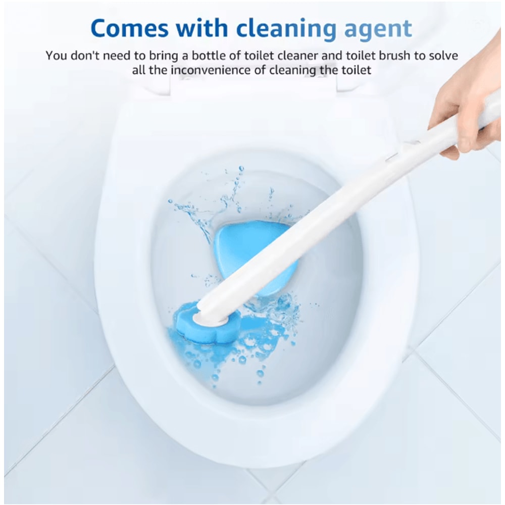 FreshClean Disposable Toilet Brush Kit Long Handle Replaceable Head Set 1