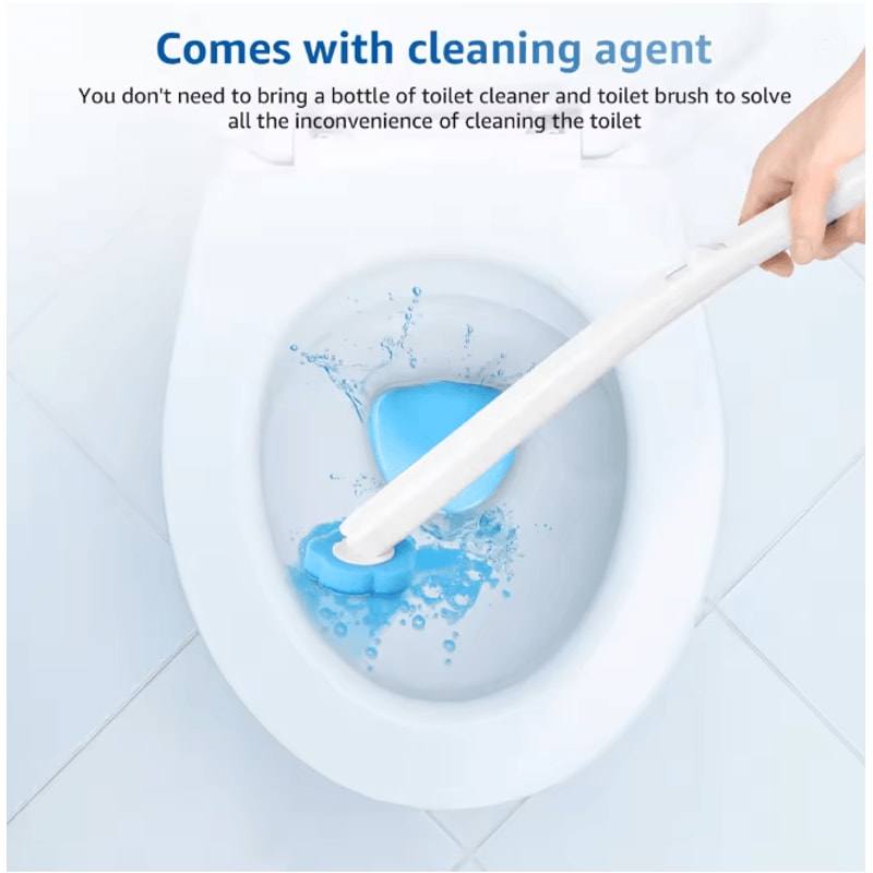 FreshClean Disposable Toilet Brush Kit Long Handle Replaceable Head Set 1
