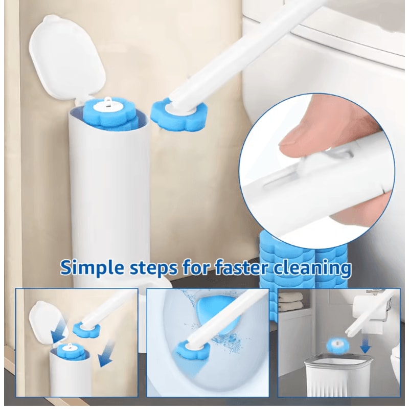 FreshClean Disposable Toilet Brush Kit Long Handle Replaceable Head Set 2