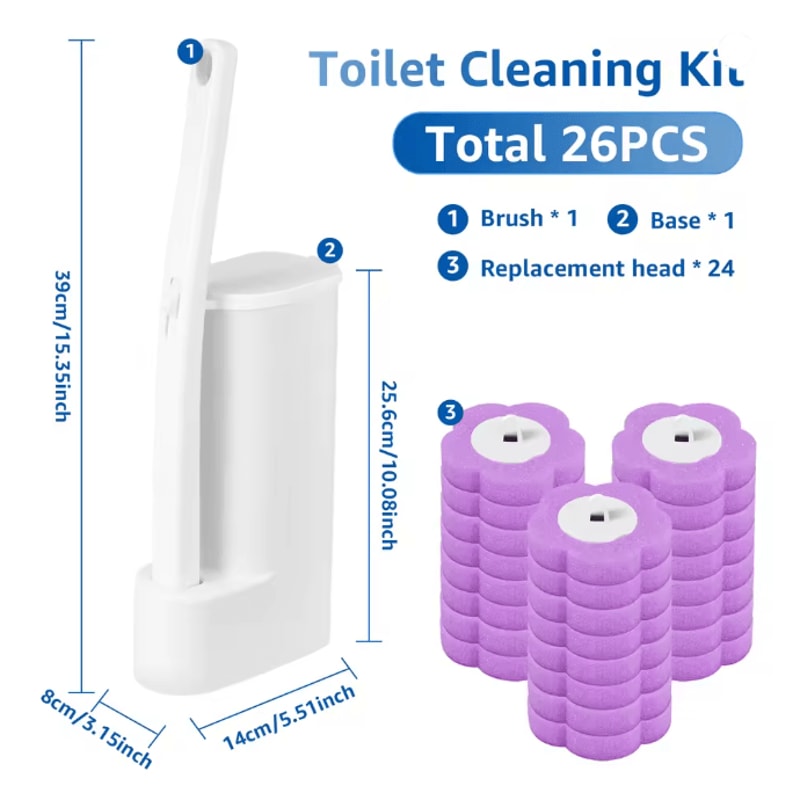 FreshClean Disposable Toilet Brush Kit Long Handle Replaceable Head Set 5